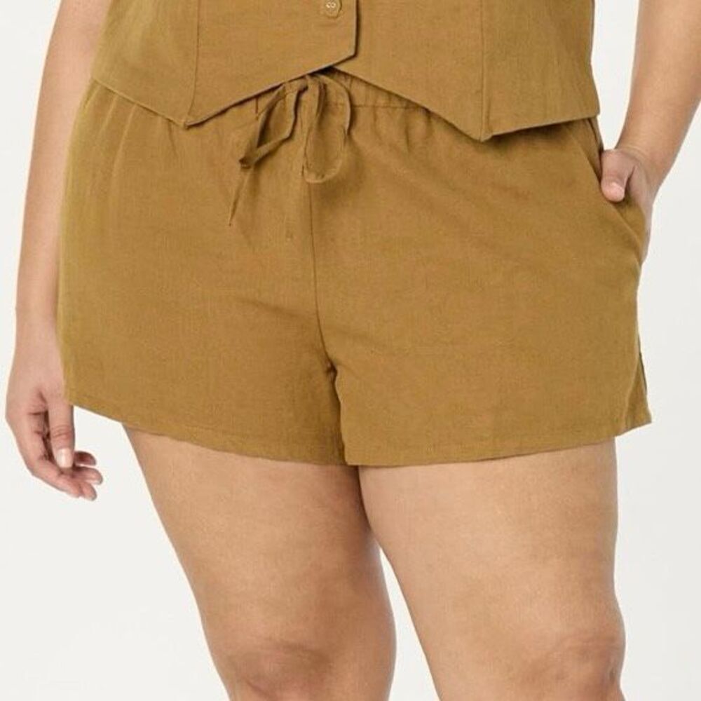 The Drop Emilie Relaxed Linen Shorts Mustard Yellow Women’s Plus Size 2X NWT
